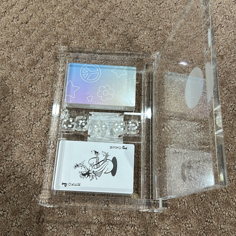 🌸 JILL ❤️ALLY ACRYLIC CASE WITH CARDS AND DICE NWT